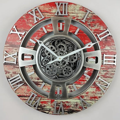 The Gears Clock Real Moving Gear Wall Clock England Line (Red Lava, 24 inches (60 cm))