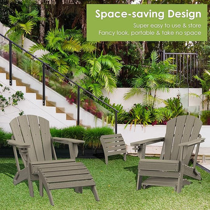 GREENVINES Adirondack-Ottoman | Wood Grain | HDPE Plastic | Outdoor Footrest | All Weather | Foot Rest | Foot Stool | Desert Brown | for Adirondack Chair