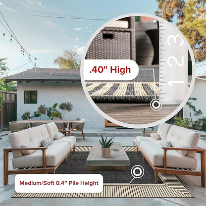 nuLOOM 9'6" x 12' Outdoor Area Rug, Casual Design With Striped Border, Stain Resistant, Highly Durable, For Patio, Balcony, Bedroom, Living Room, Dining Room, Bathroom, Dark Grey
