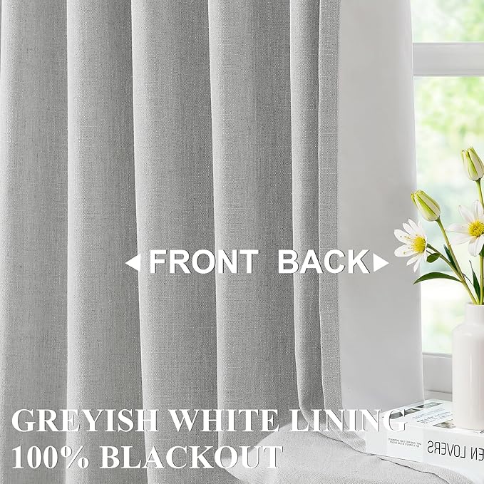 Vision Home Light Gray Pinch Pleated Full Blackout Curtains Linen Blended Thermal Insulated Window Panels 120 inch for Bedroom Living Room Darkening Pleat Drapes with Hooks Back Tab 10FT 60"Wx120"Lx1