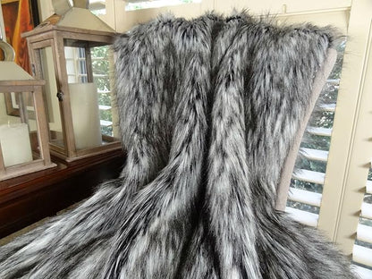 Exotic Siberian Husky Faux Faur Throw Blanket - Gray White Black Husky Fur - Gray Faux Fur Throw Blanket - Luxury Soft Faux Fur, Handmade in US, 16411