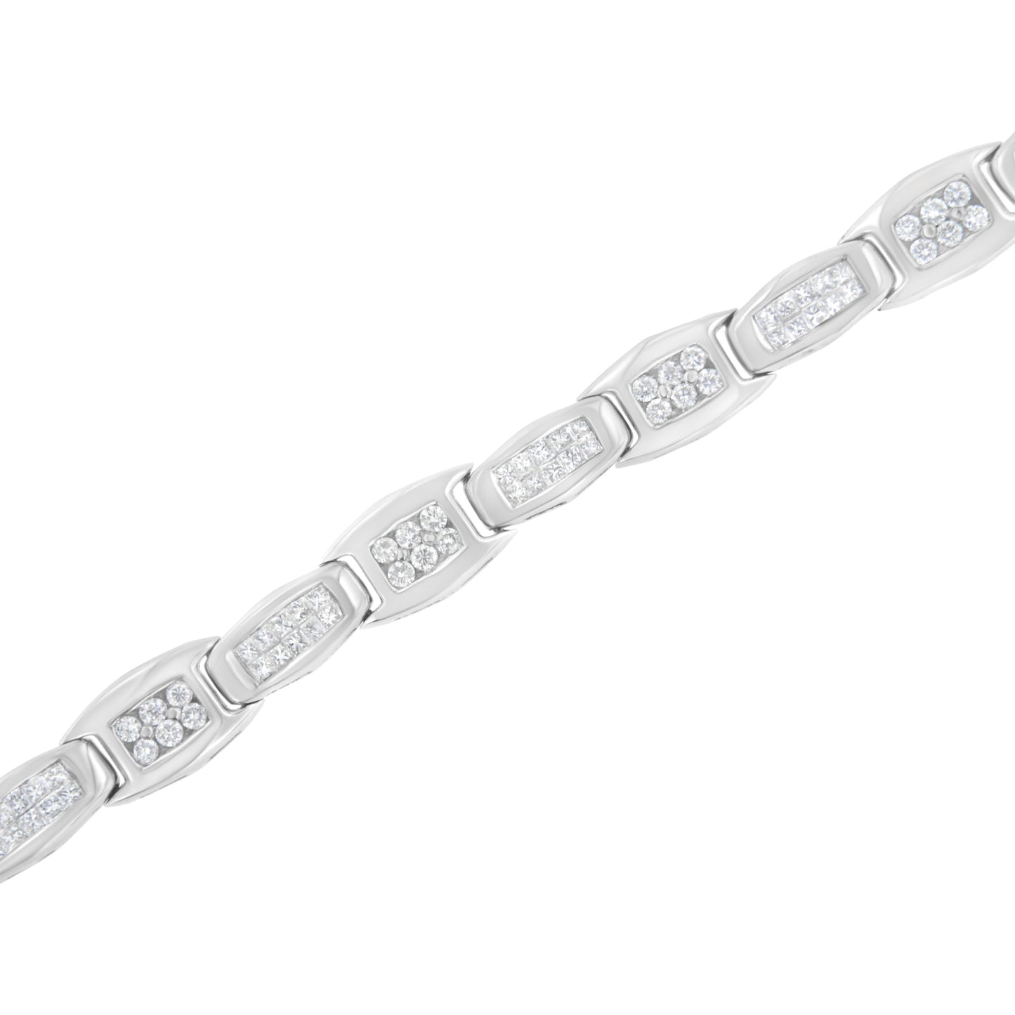 14K White Gold 2-1/2 Cttw Round-Brilliant & Baguette Cut Diamond 7" Alternating Flared Links Tennis Bracelet (H-I Color, SI1-SI2 Clarity)