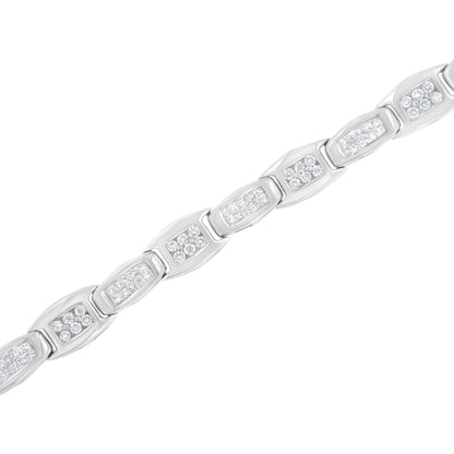 14K White Gold 2-1/2 Cttw Round-Brilliant & Baguette Cut Diamond 7" Alternating Flared Links Tennis Bracelet (H-I Color, SI1-SI2 Clarity)
