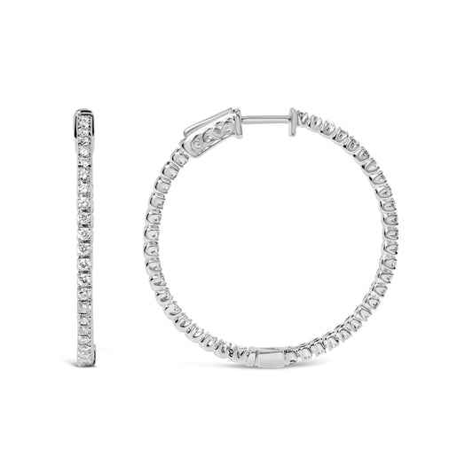 Boucles d'oreilles créoles intérieures/extérieures en or blanc 14 carats avec diamants de laboratoire 1,5 carat (couleur G-H, pureté VS2-SI1)