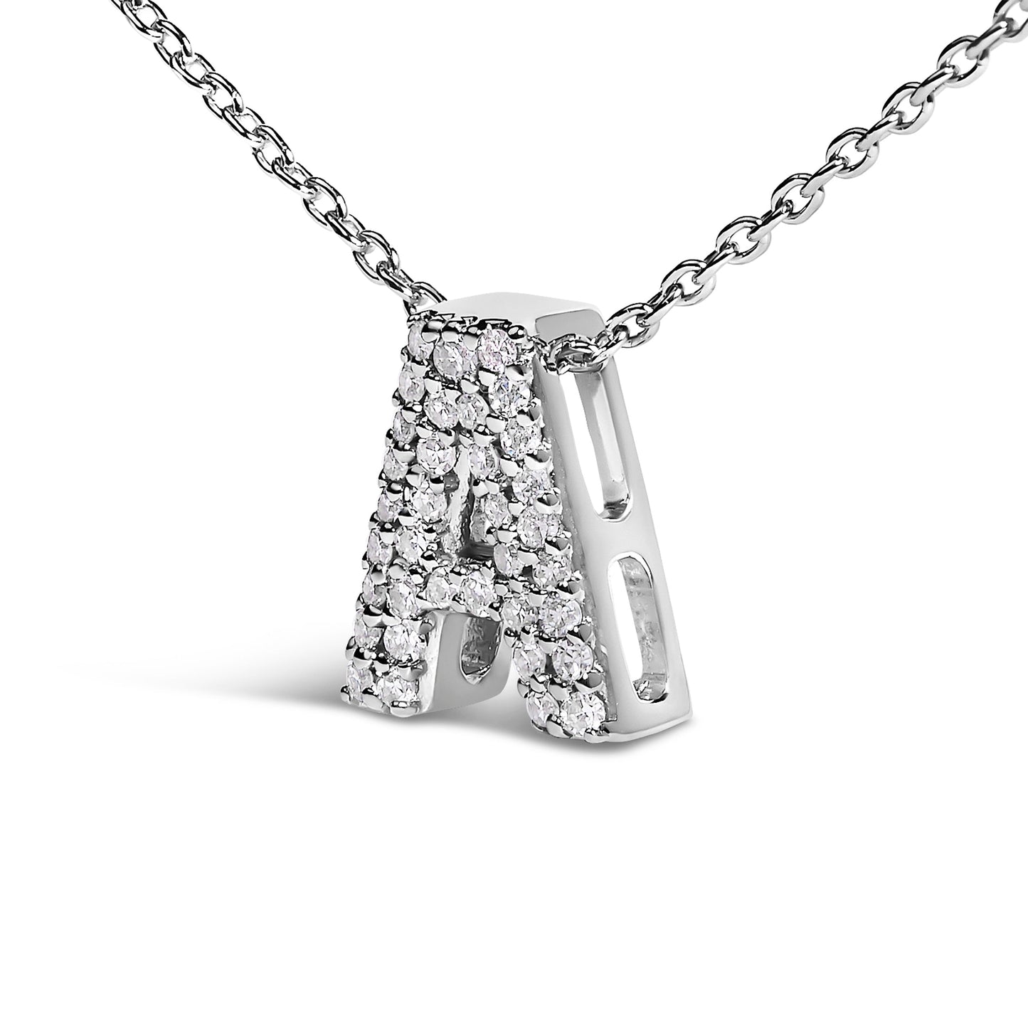 10K White Gold Diamond Accent "A" Initial Bubble Pendant Necklace