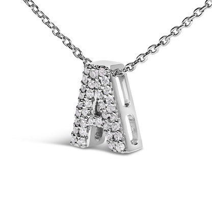 10K White Gold Diamond Accent "A" Initial Bubble Pendant Necklace