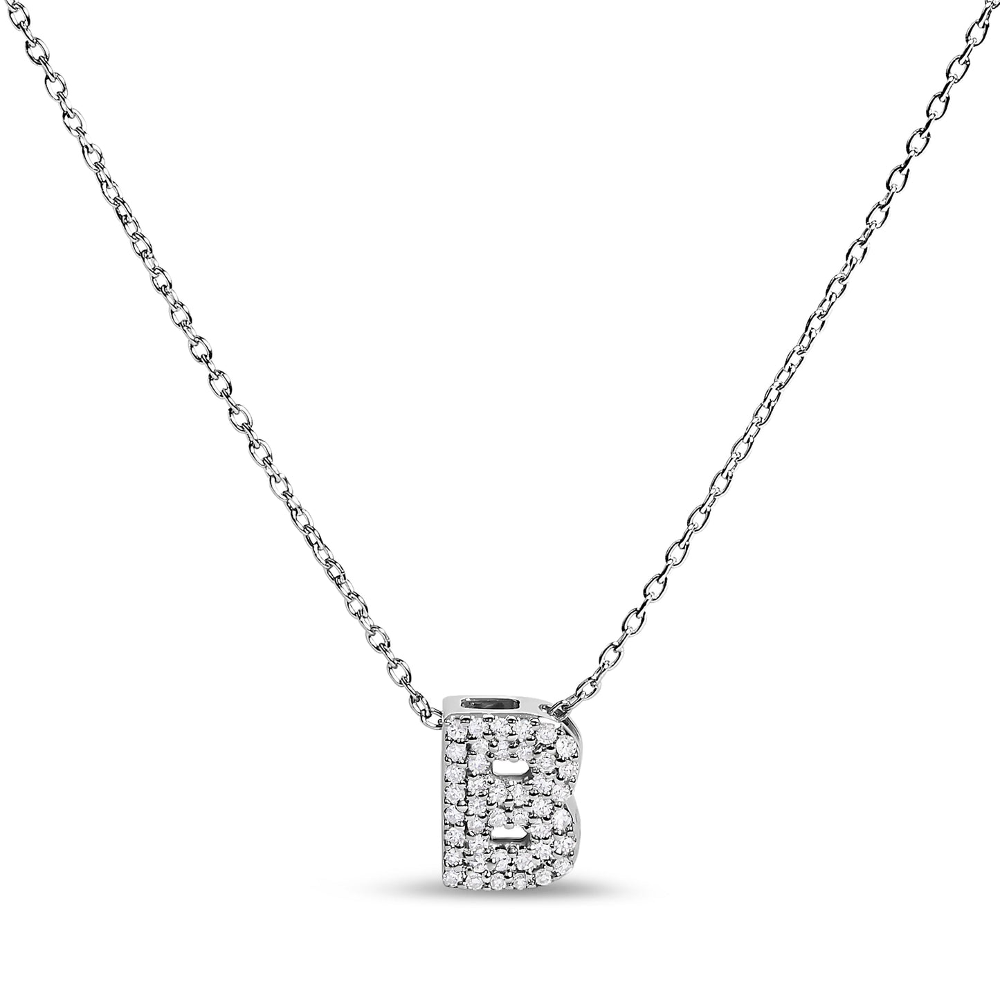 10K White Gold Diamond Accent "A" Initial Bubble Pendant Necklace
