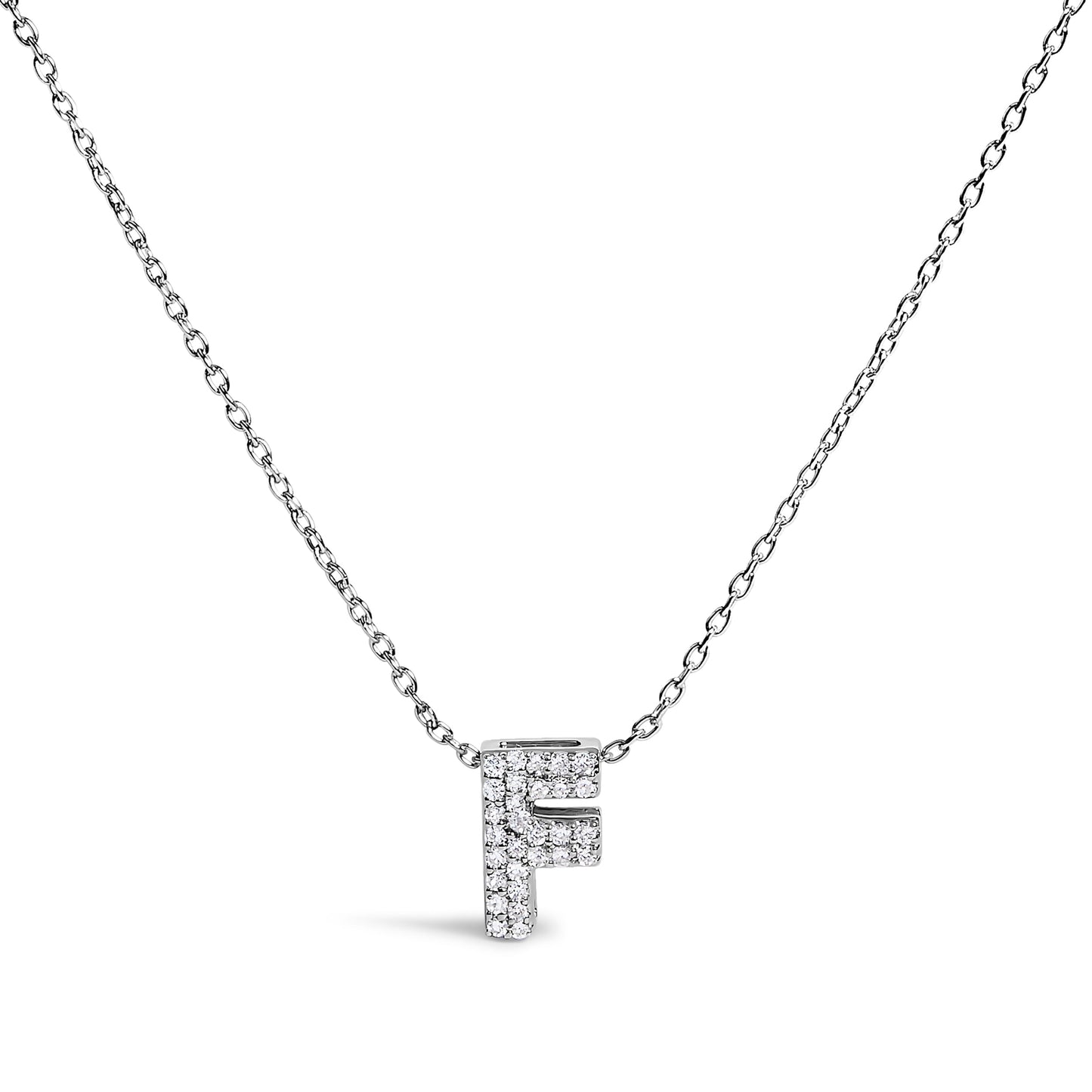 10K White Gold Diamond Accent "A" Initial Bubble Pendant Necklace