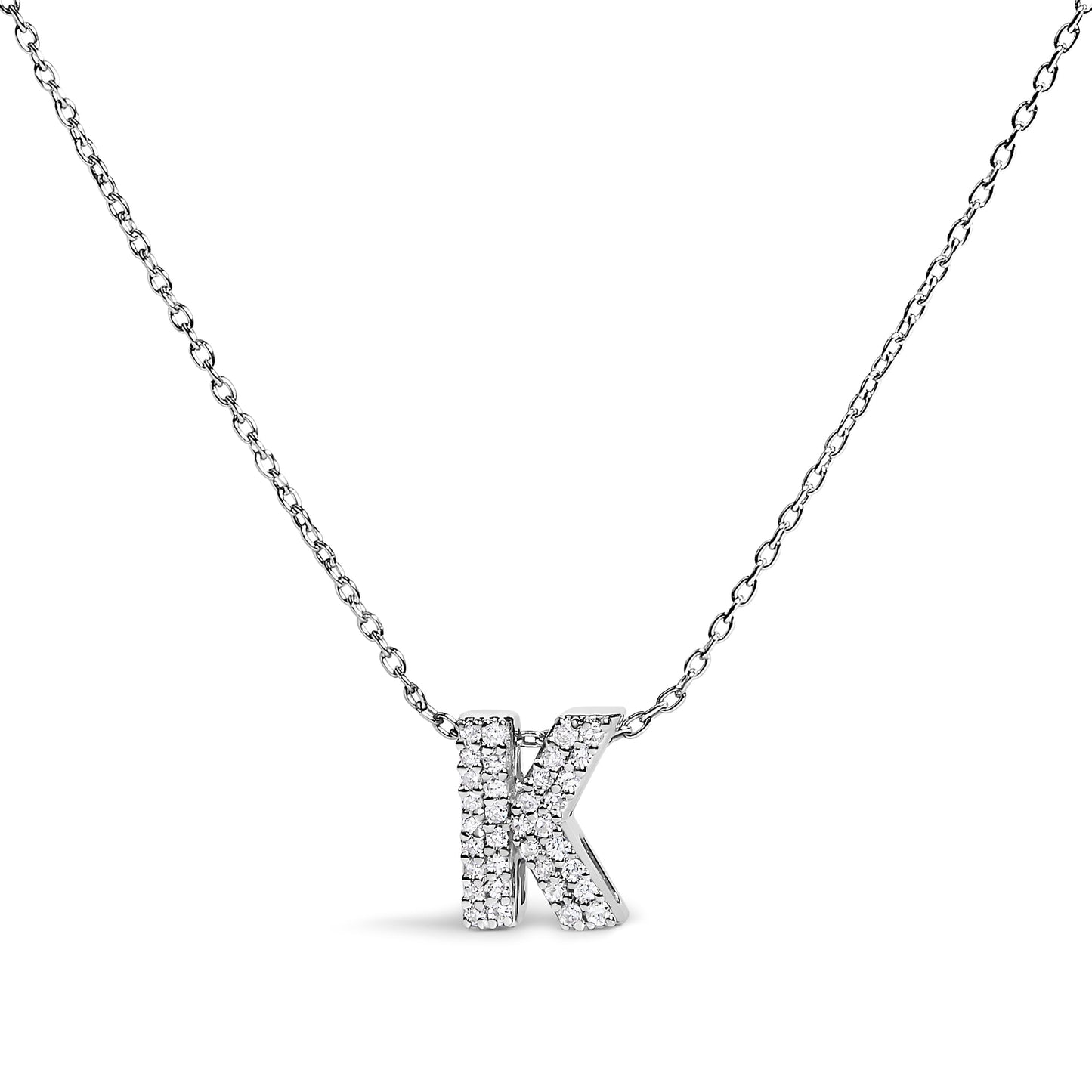 10K White Gold Diamond Accent "A" Initial Bubble Pendant Necklace