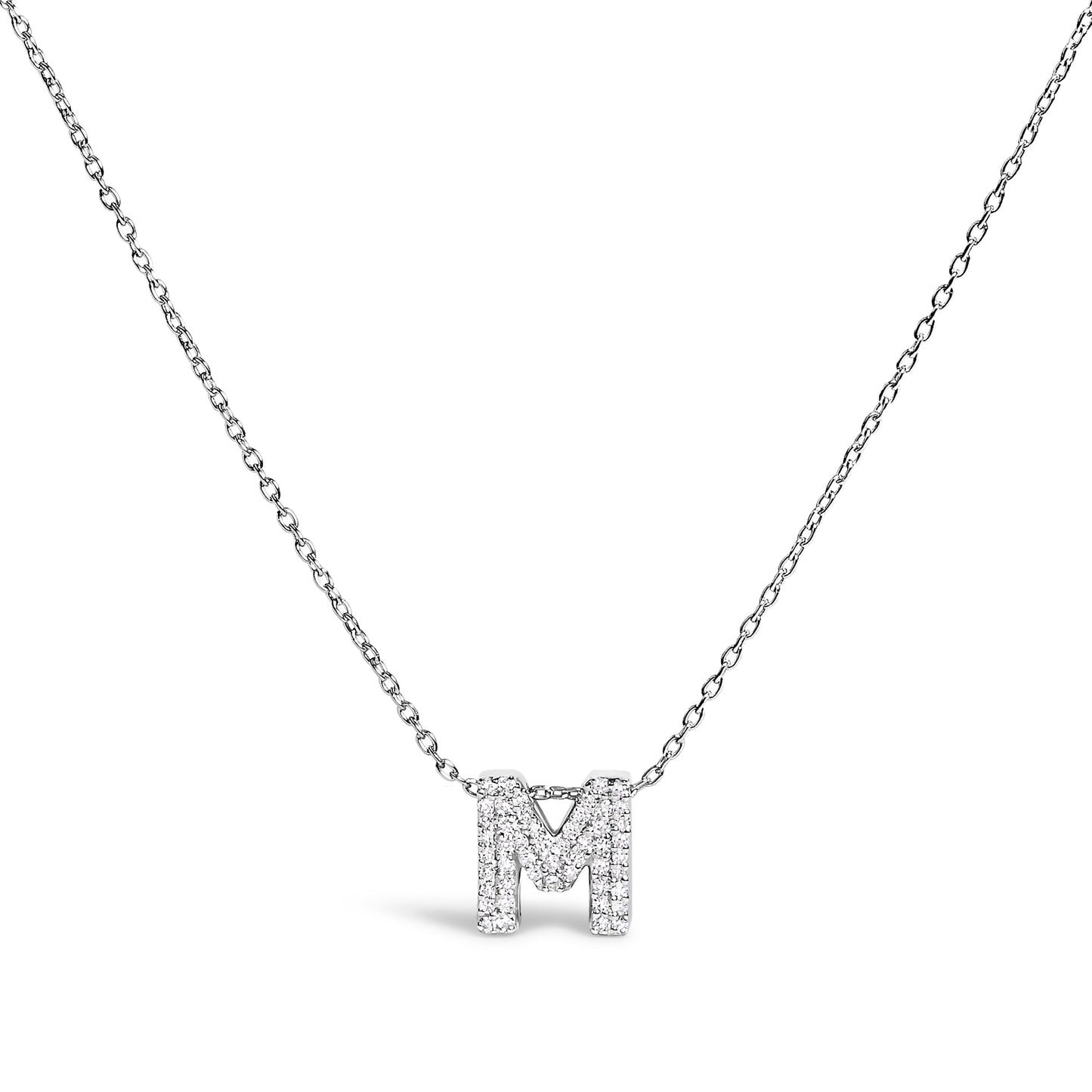 10K White Gold Diamond Accent "A" Initial Bubble Pendant Necklace