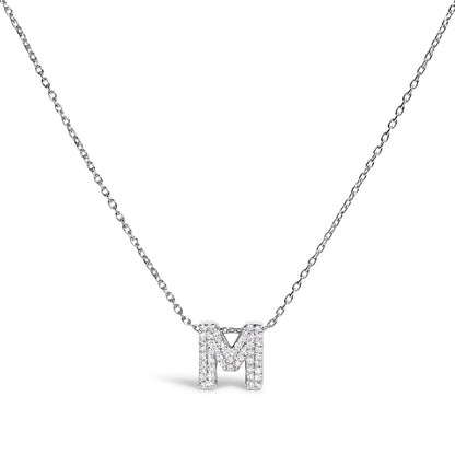 10K White Gold Diamond Accent "A" Initial Bubble Pendant Necklace