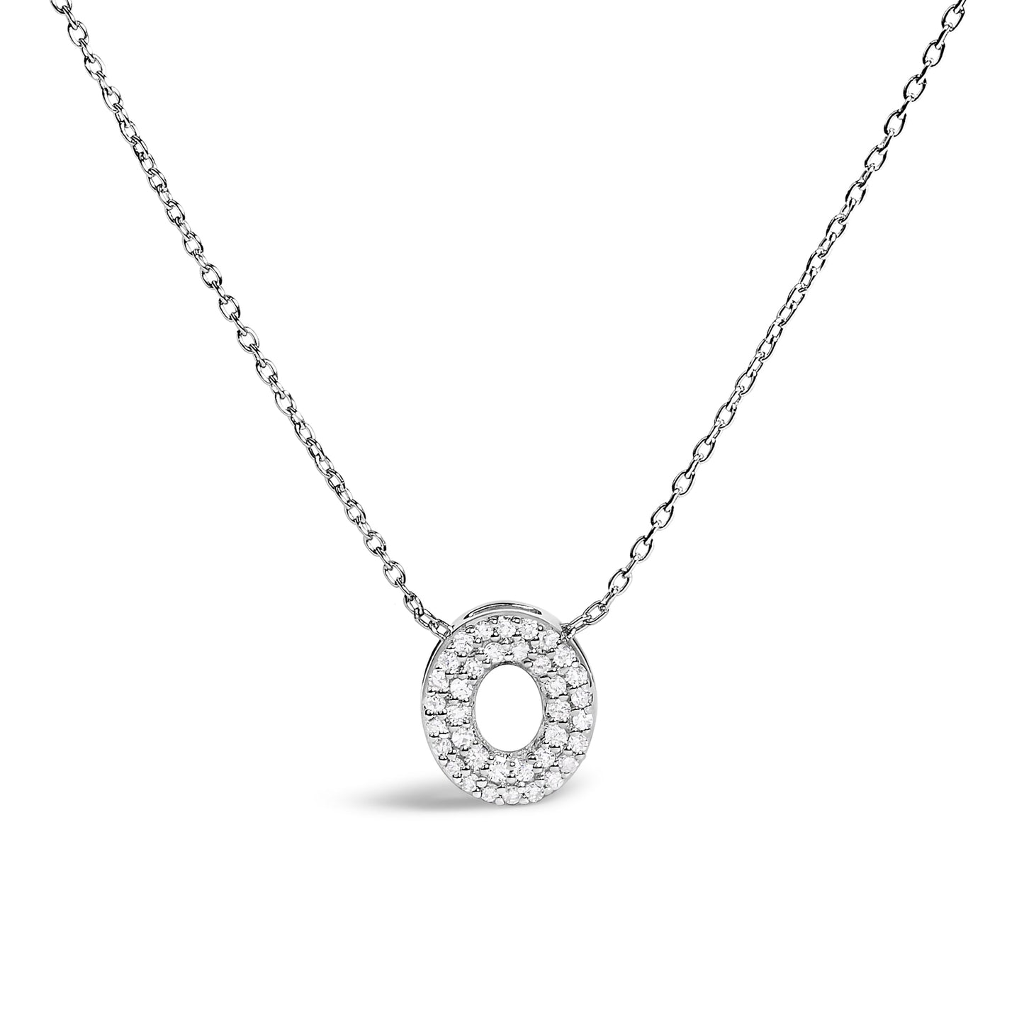 10K White Gold Diamond Accent "A" Initial Bubble Pendant Necklace