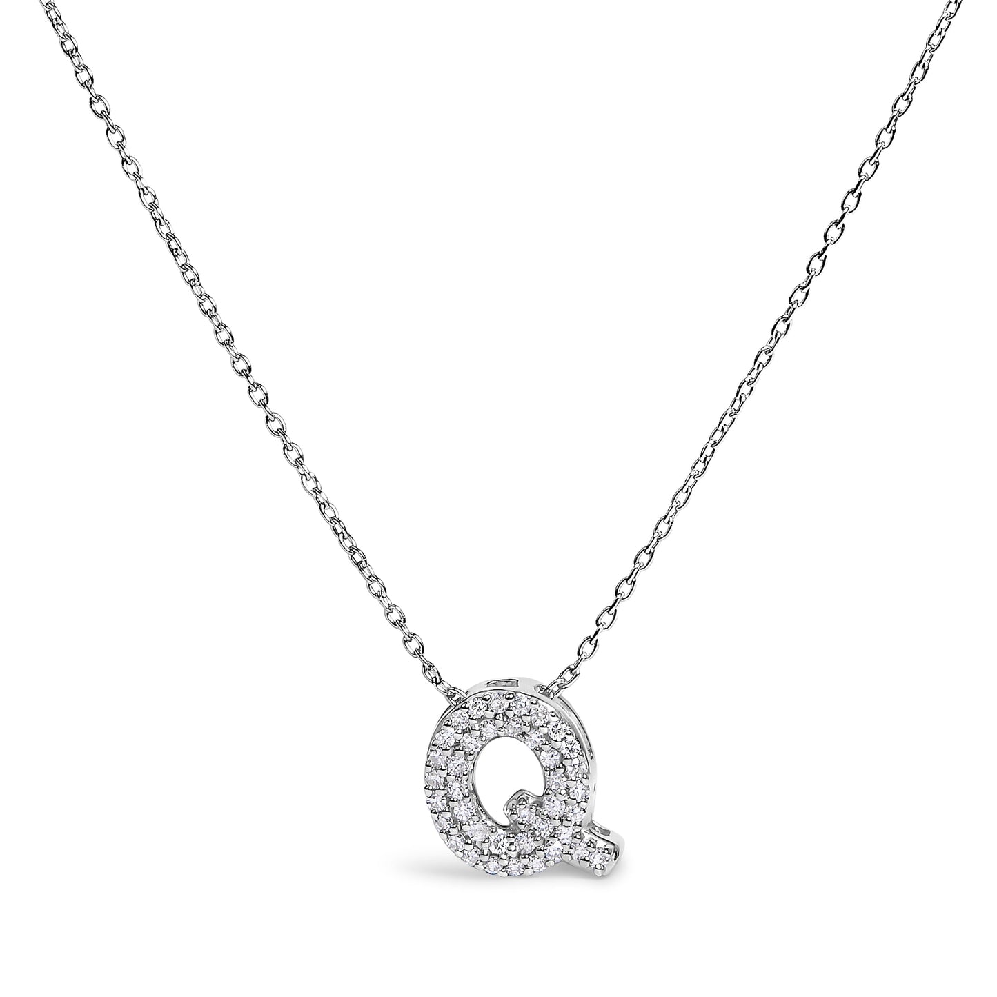 10K White Gold Diamond Accent "A" Initial Bubble Pendant Necklace