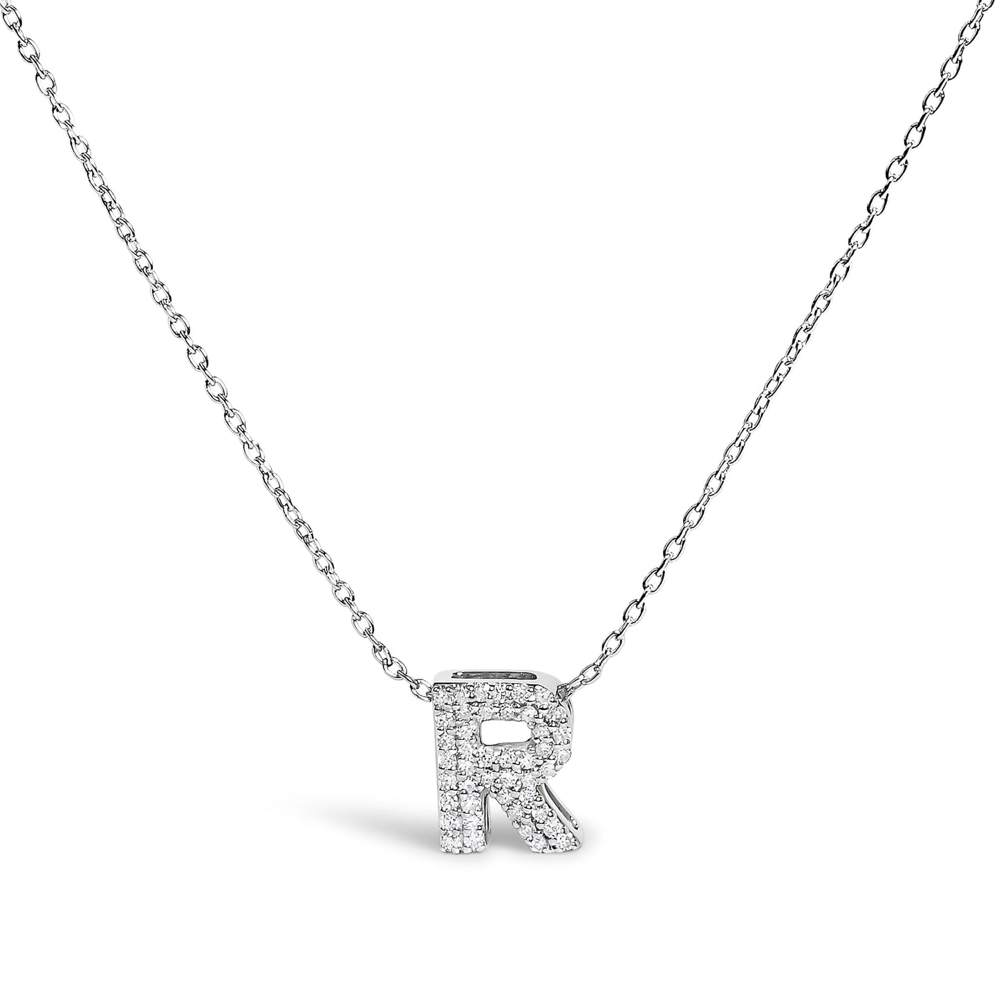 10K White Gold Diamond Accent "A" Initial Bubble Pendant Necklace