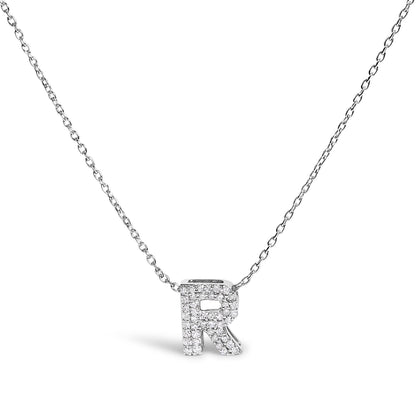 10K White Gold Diamond Accent "A" Initial Bubble Pendant Necklace