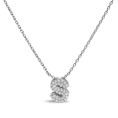 10K White Gold Diamond Accent "A" Initial Bubble Pendant Necklace