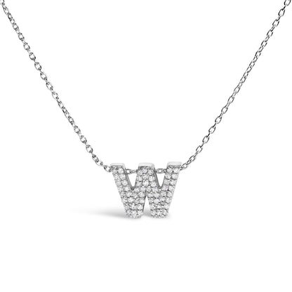 10K White Gold Diamond Accent "A" Initial Bubble Pendant Necklace