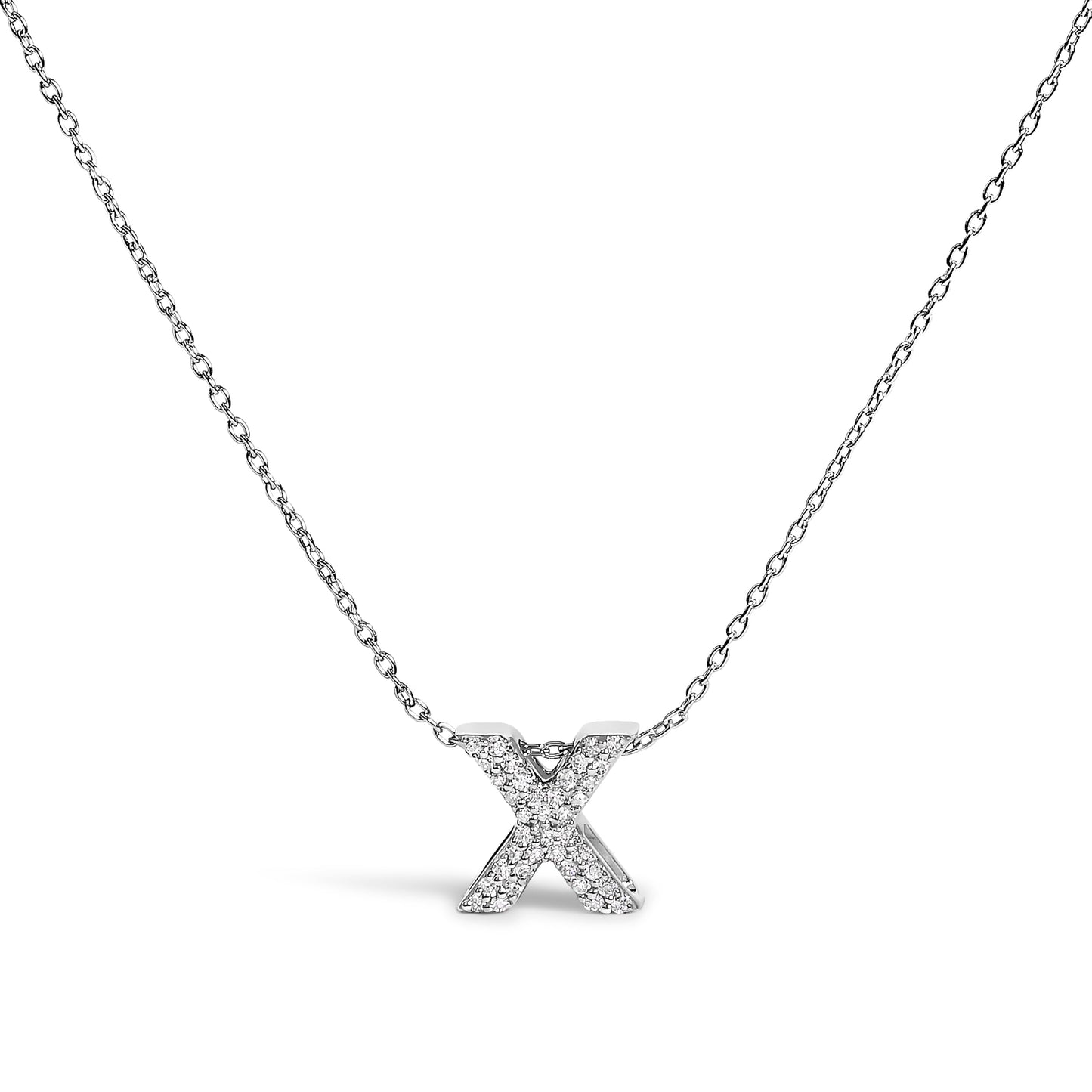 10K White Gold Diamond Accent "A" Initial Bubble Pendant Necklace