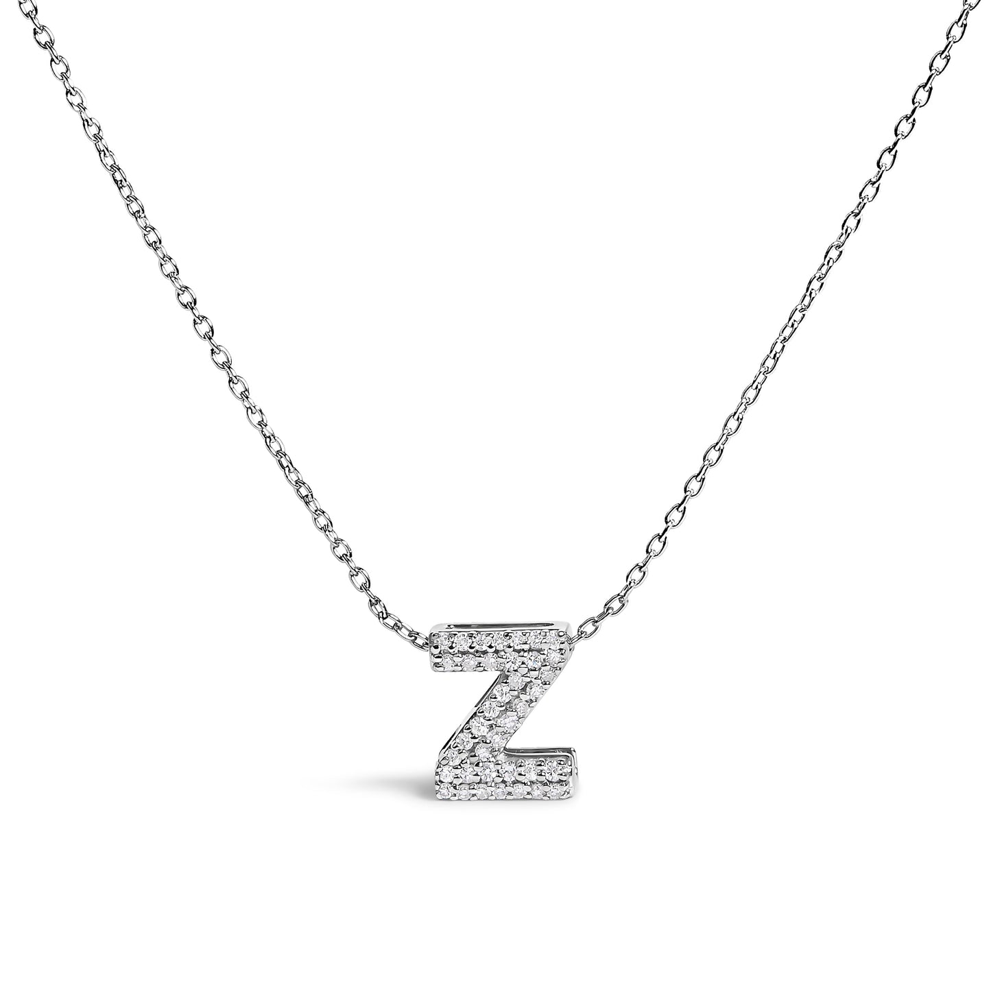 10K White Gold Diamond Accent "A" Initial Bubble Pendant Necklace