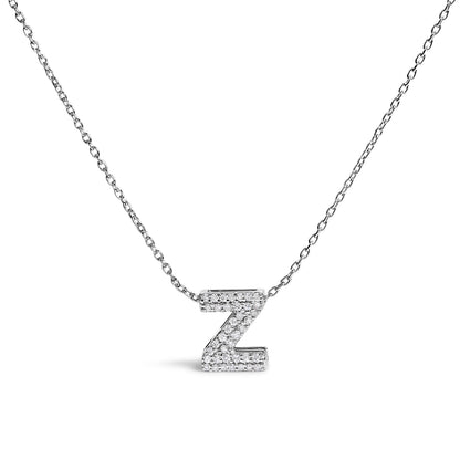 10K White Gold Diamond Accent "A" Initial Bubble Pendant Necklace