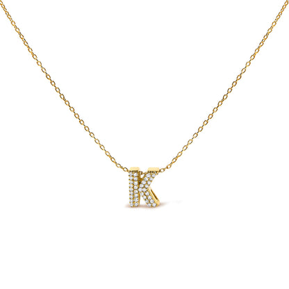 10K White Gold Diamond Accent "A" Initial Bubble Pendant Necklace