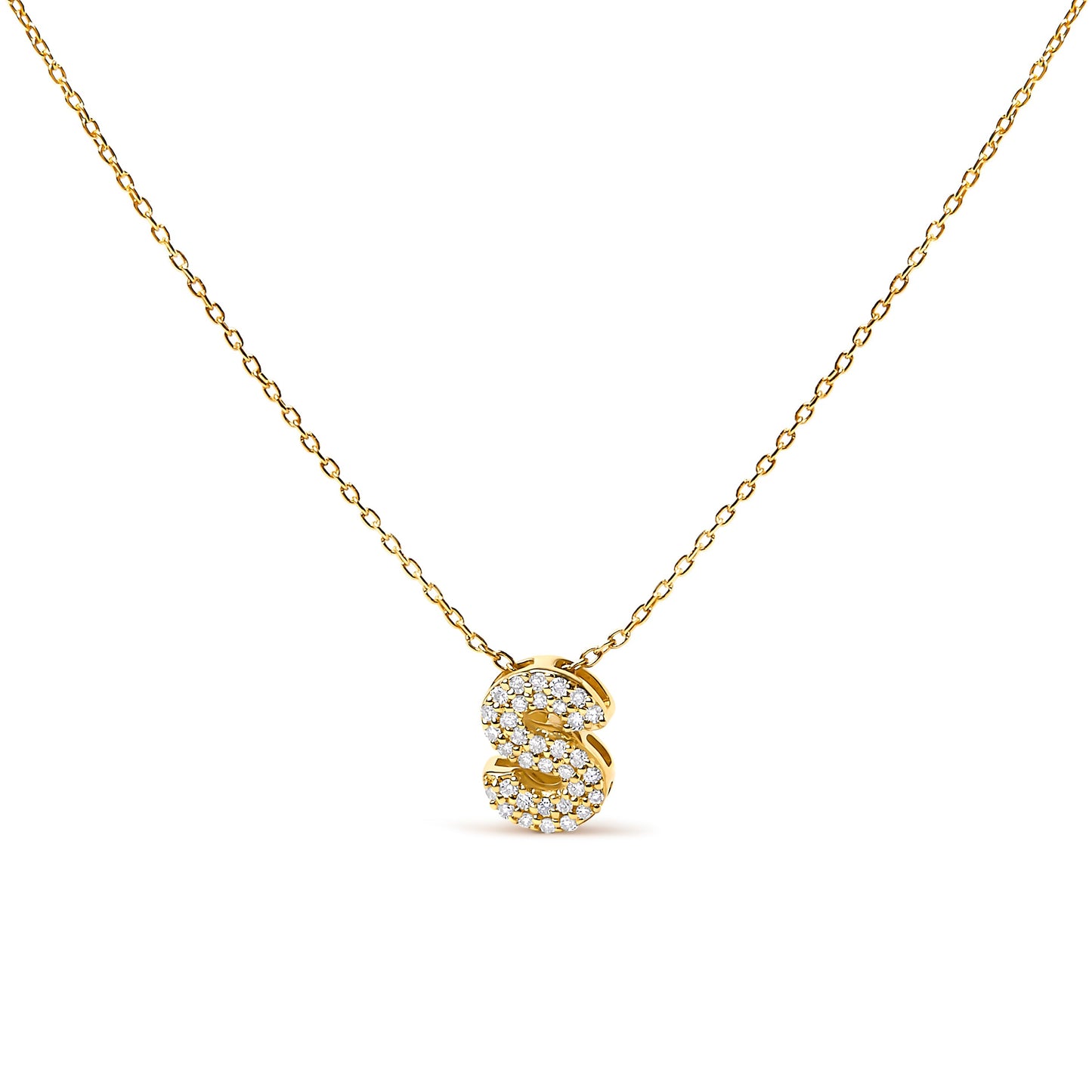 10K White Gold Diamond Accent "A" Initial Bubble Pendant Necklace