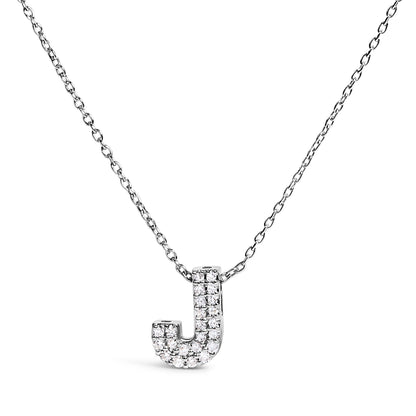 10K White Gold Diamond Accent "A" Initial Bubble Pendant Necklace