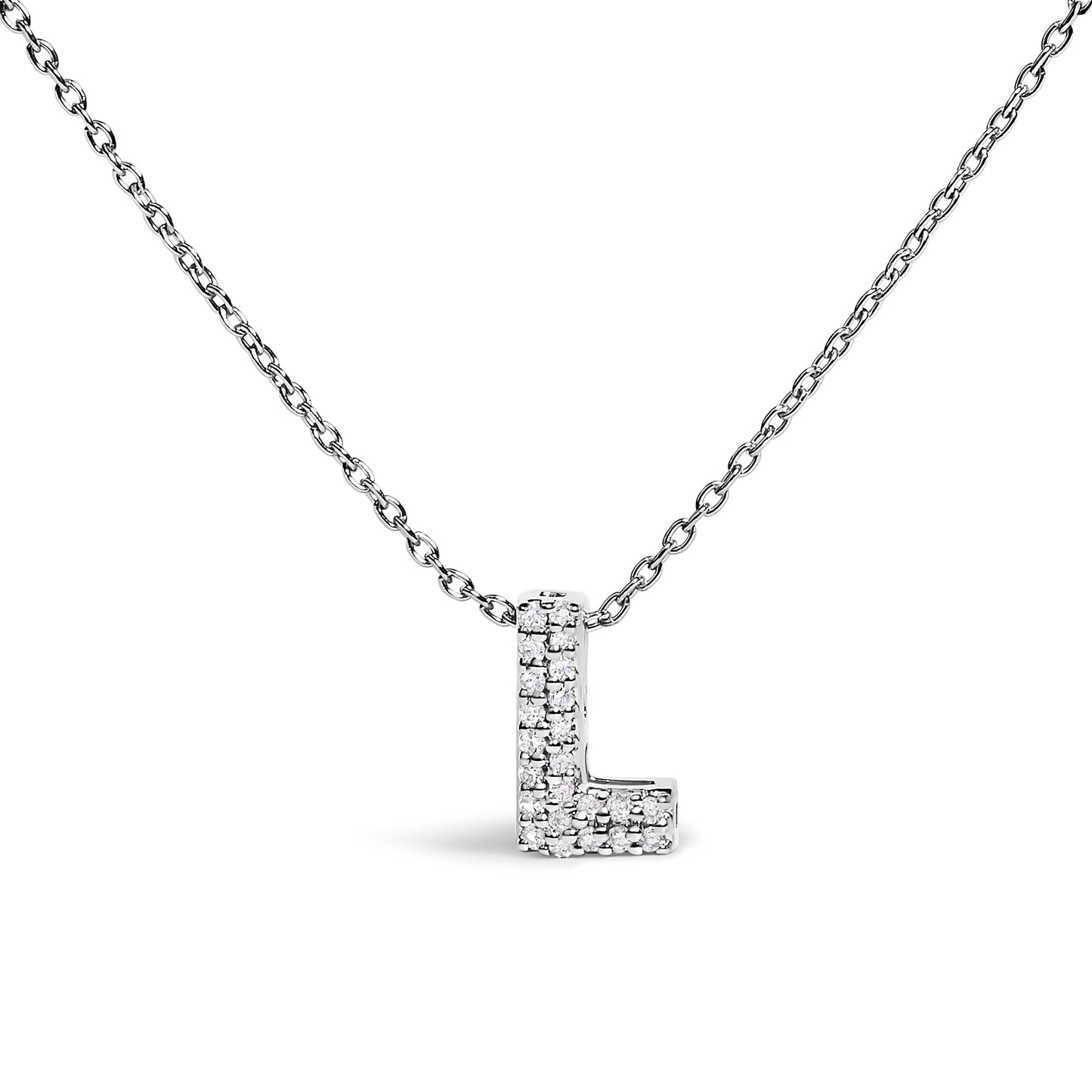 10K White Gold Diamond Accent "A" Initial Bubble Pendant Necklace