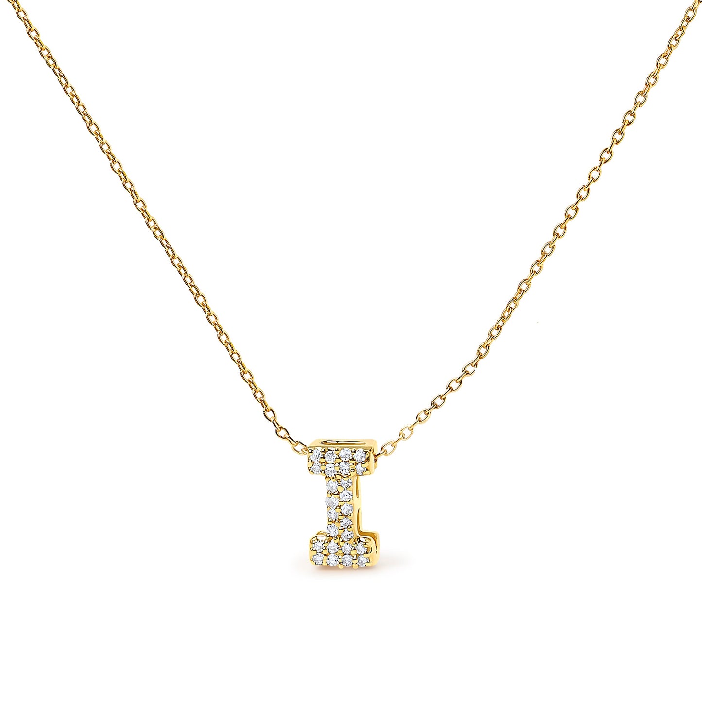 10K White Gold Diamond Accent "A" Initial Bubble Pendant Necklace