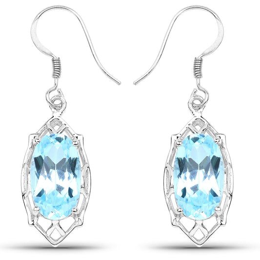 Boucles d'oreilles en argent sterling 925 et topaze bleue véritable de 13,68 carats
