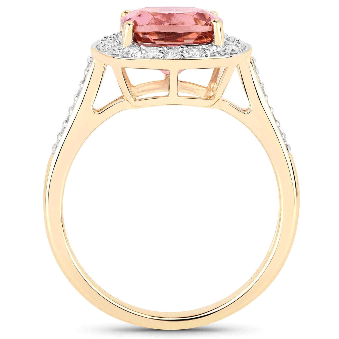 2.71 Carat Genuine Royal Pink Tourmaline and White Diamond 14K Yellow Gold Ring
