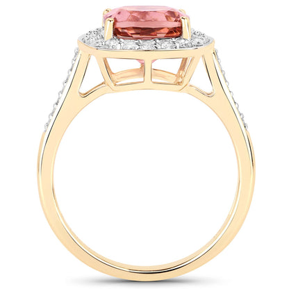 2.71 Carat Genuine Royal Pink Tourmaline and White Diamond 14K Yellow Gold Ring