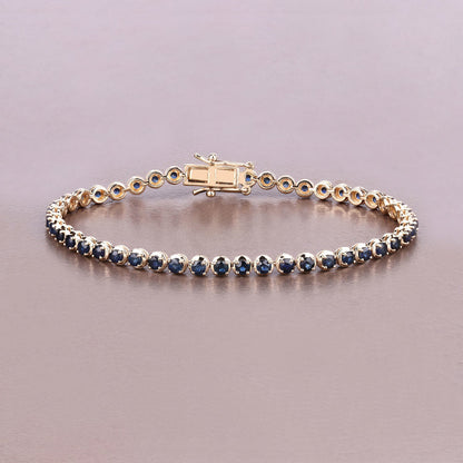 3.13 Carat Genuine Blue Sapphire 14K Yellow Gold Bracelet