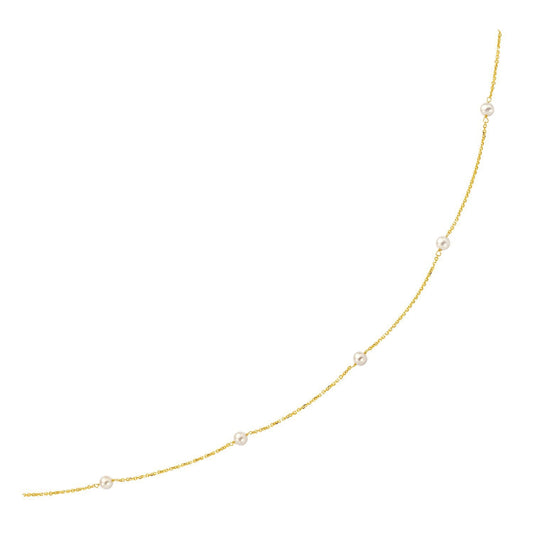 Collier en or jaune 14 carats avec perles blanches