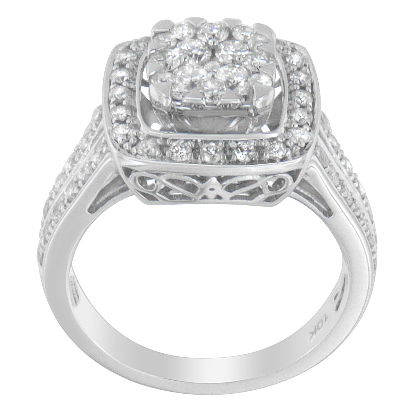 10K White Gold Diamond Cluster Ring (1 Cttw, H-I Color, SI2-I1 Clarity) - Size 6-1/2