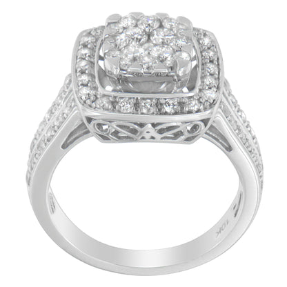10K White Gold Diamond Cluster Ring (1 Cttw, H-I Color, SI2-I1 Clarity) - Size 6-1/2