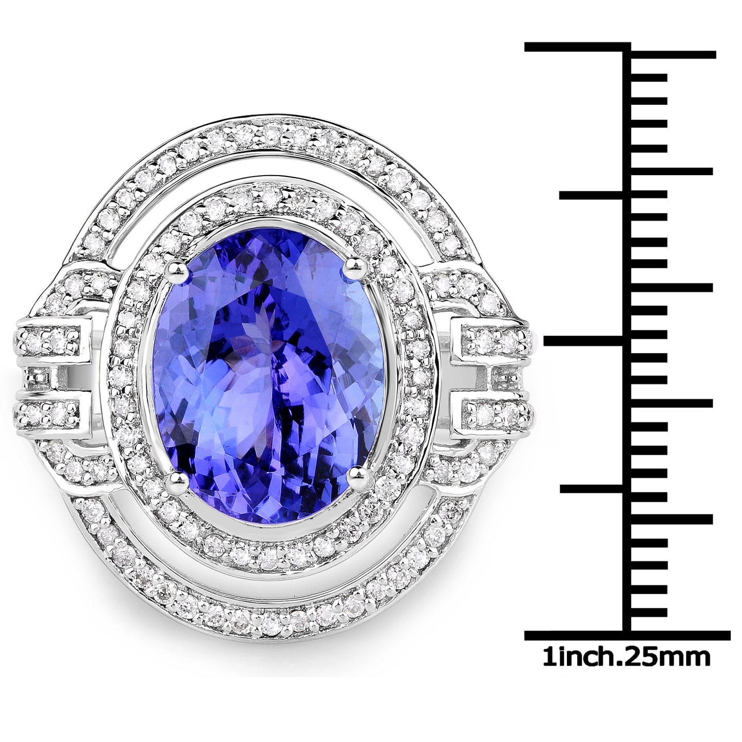 14K White Gold 6.83 Carat Genuine Tanzanite and White Diamond Ring