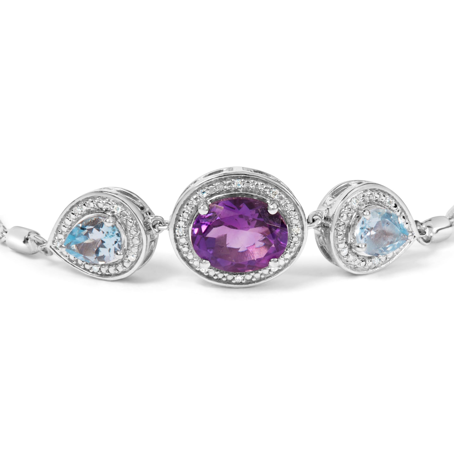 .925 Sterling Silver Oval Amethyst and Pear Blue Topaz with Diamond Accent Lariat 4â€-10â€ Adjustable Bolo Bracelet (H-I Color, SI1-SI2 Clarity)