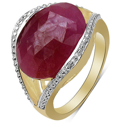 14K Yellow Gold Plated 9.29 Carat Genuine Pink Sapphire & White Diamond .925 Sterling Silver Ring