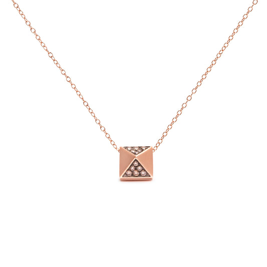 Pendentif pyramide en or rose 14 carats avec diamant marron mat 0,25 carat (couleur marron, clarté SI1-SI2) - 45,7 cm