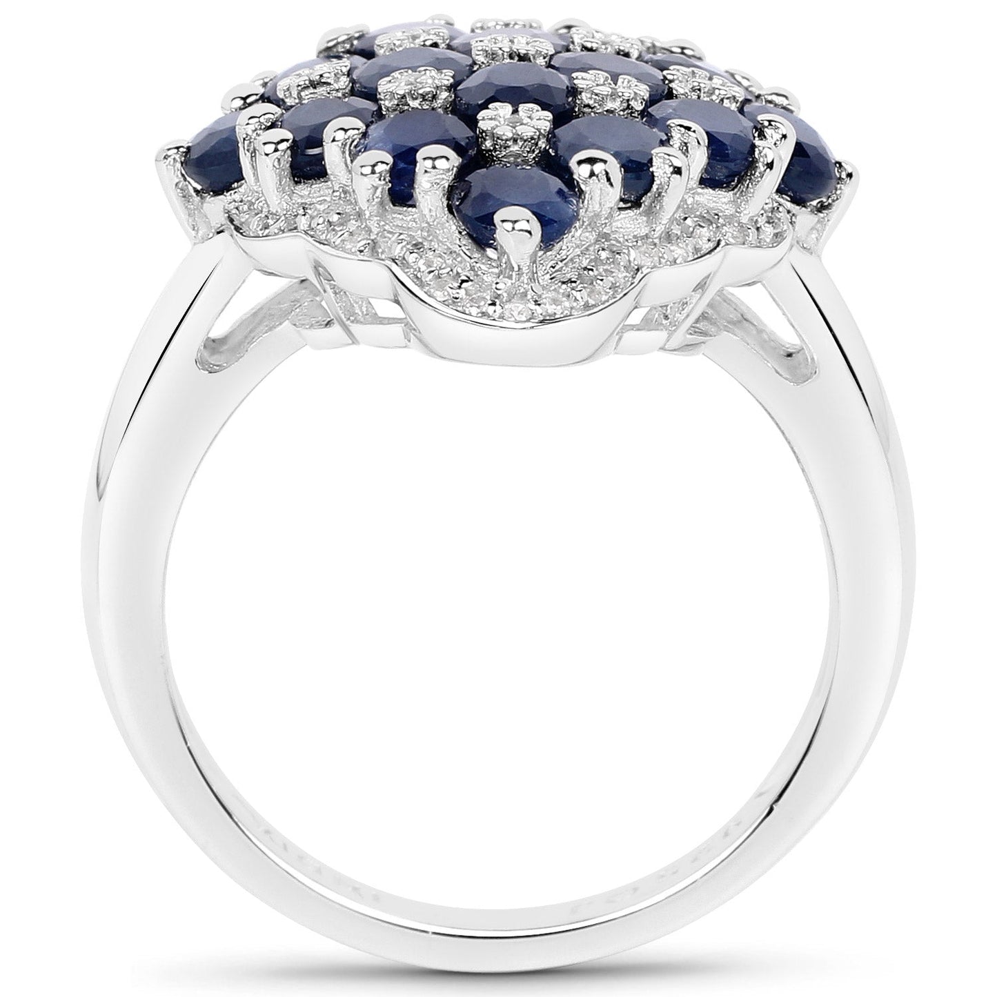 3.48 Carat Genuine Blue Sapphire and White Zircon .925 Sterling Silver Ring