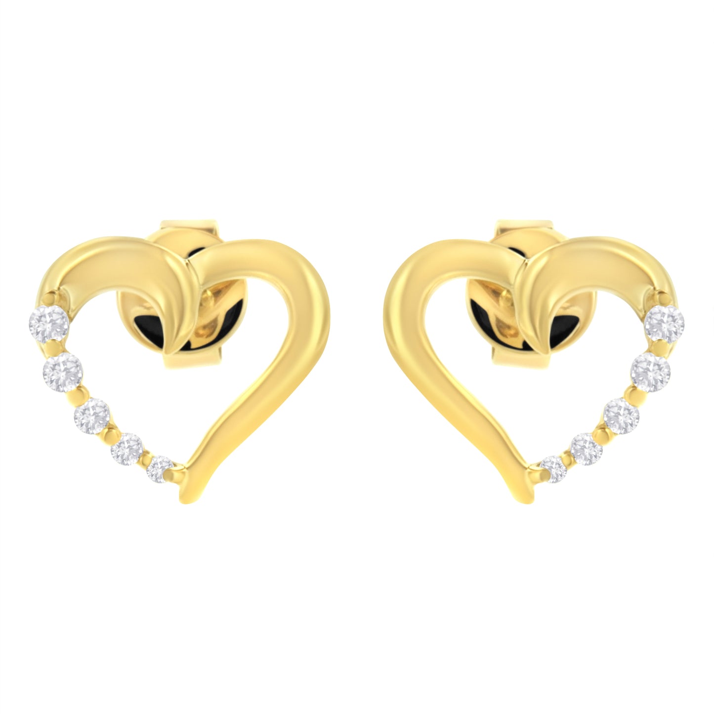 14K Yellow Gold 1/8 Cttw Diamond Journey Heart Hoop Earrings (K-L Color, I1-I2 Clarity)