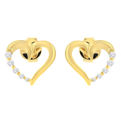 14K Yellow Gold 1/8 Cttw Diamond Journey Heart Hoop Earrings (K-L Color, I1-I2 Clarity)