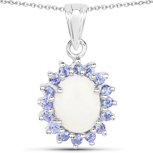 Pendentif 2,26 carats en véritable opale et tanzanite en argent sterling 925