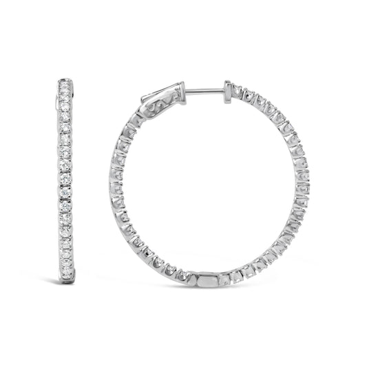 Boucles d'oreilles créoles intérieures/extérieures en or blanc 14 carats avec diamants de laboratoire 1,75 carats (couleur G-H, pureté VS2-SI1)