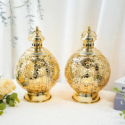 Metal Ramadan Lanterns 10" Gold Electric Candle Holders