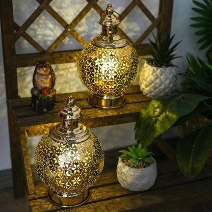 Metal Ramadan Lanterns 10" Gold Electric Candle Holders