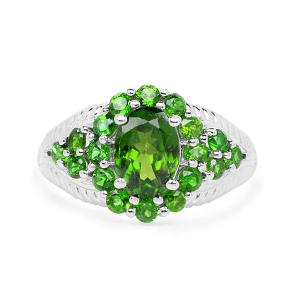 2.28 Carat Genuine Chrome Diopside .925 Sterling Silver Ring