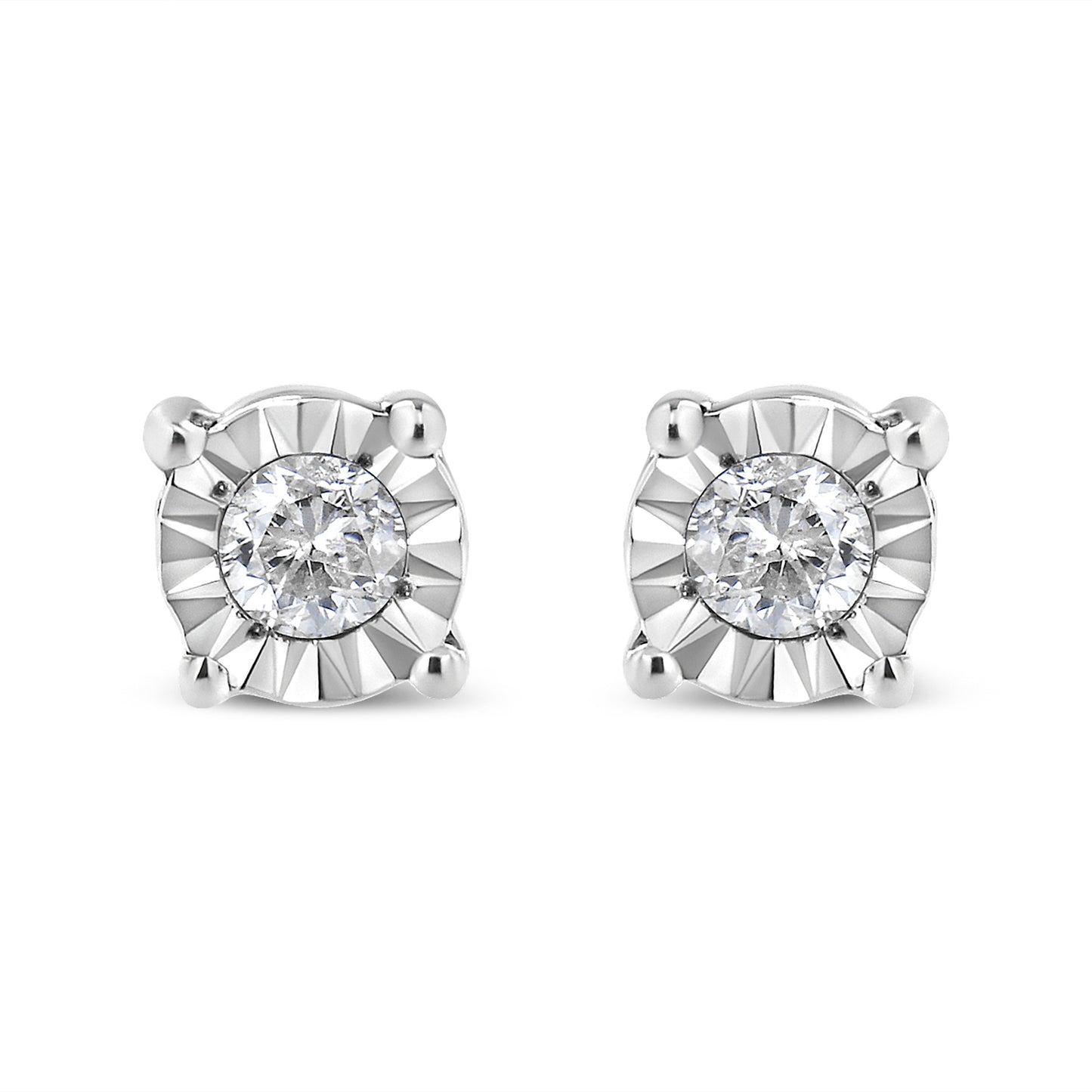 10K Yellow Gold Plated .925 Sterling Silver 1/10 Cttw Round Brilliant-Cut Diamond Miracle-Set Stud Earrings (J-K Color, I3 Clarity)