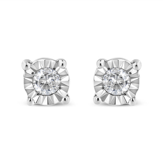 Clous d'oreilles en argent sterling 925 plaqué or jaune 10 carats avec diamants ronds brillants de 0,10 carat sertis miracle (couleur J-K, pureté I3)